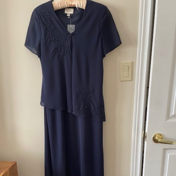 Tradition  - VTG  -  NWT-  floor length chiffon dress  - blue w jacket size 12P - Picture 1 of 11